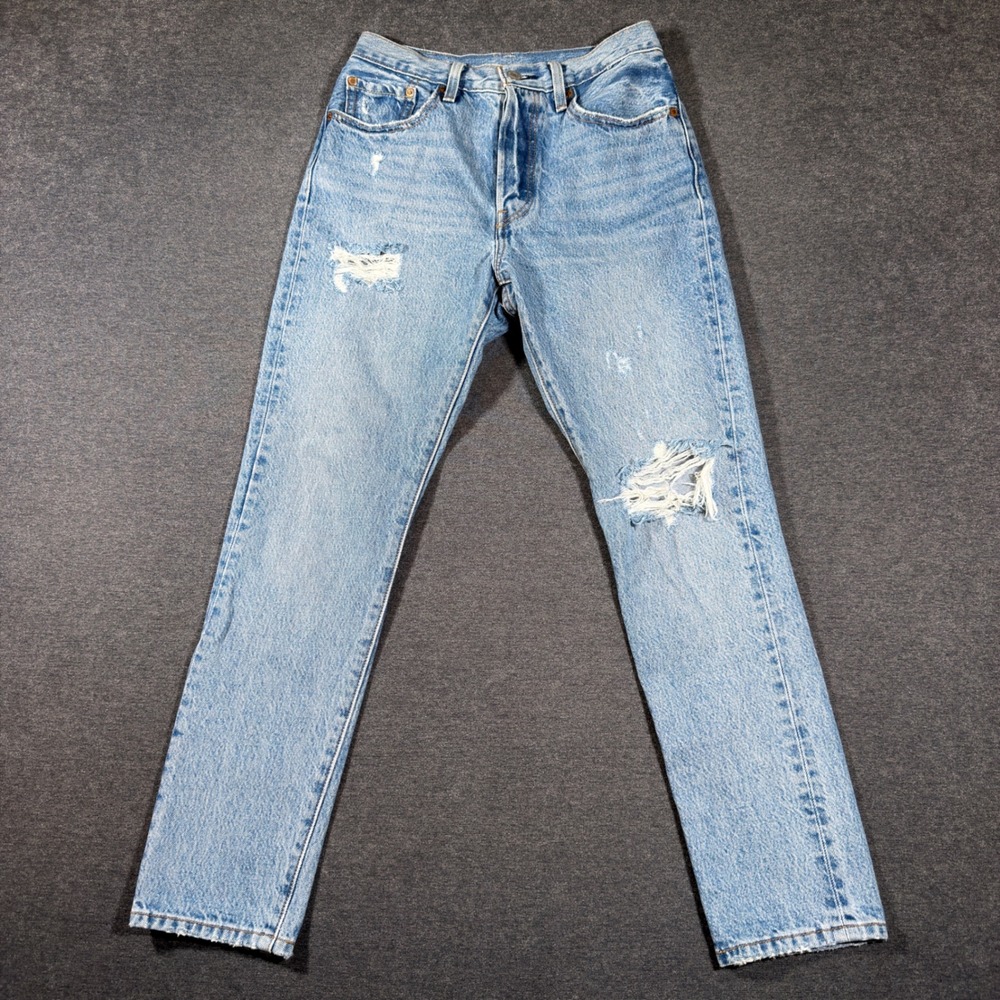 Levis 501 S Skinny Jeans Womens 28 Light Wash Distressed High Rise Button Fly